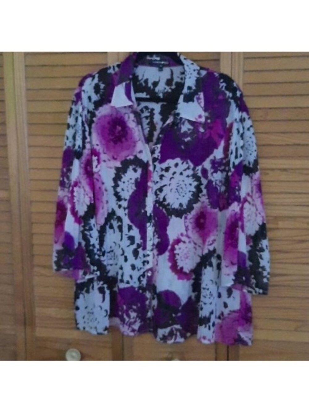 Fashion Bug Oversized Accordian Pleat 3/4 Sleeves Button Down Blouse Size 2X